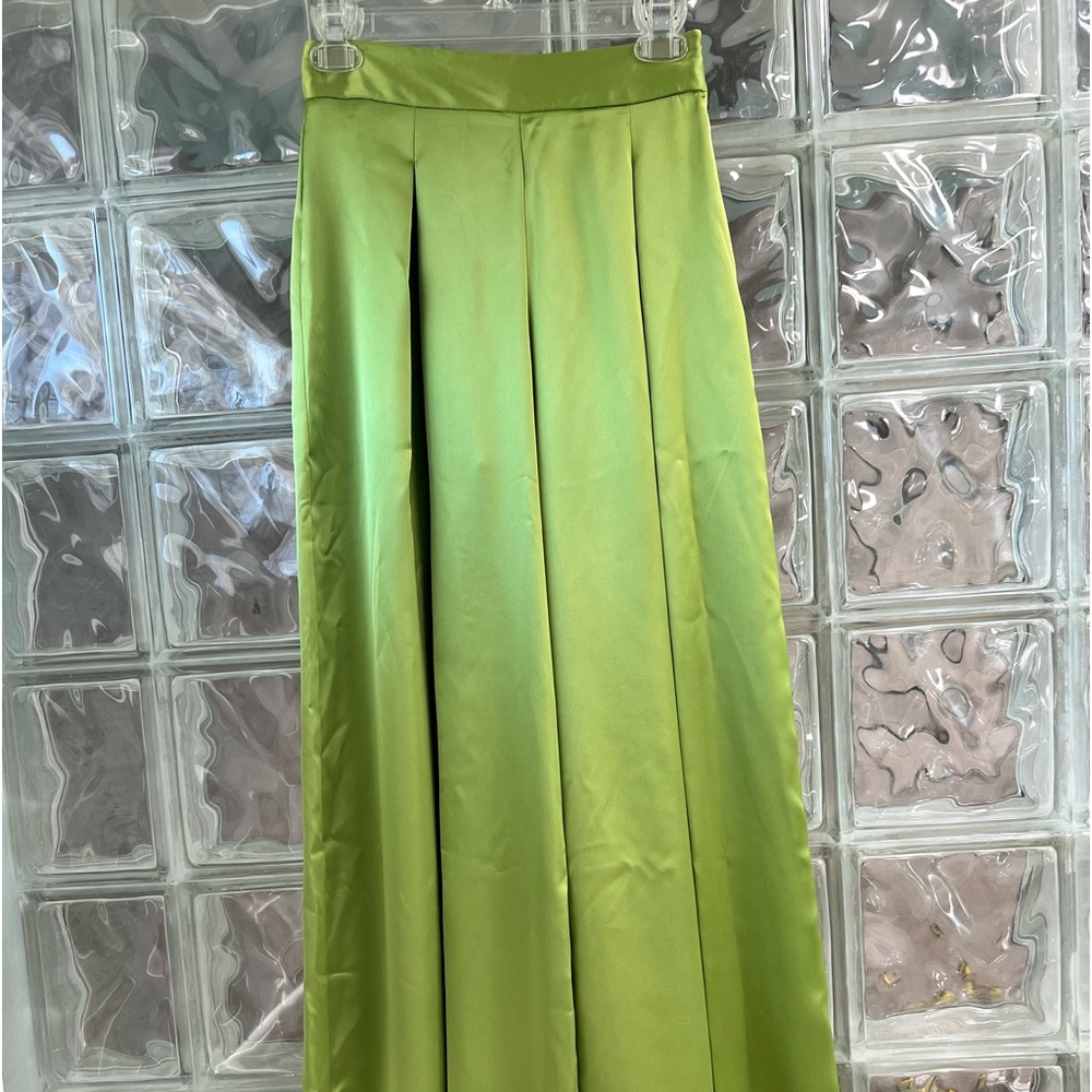 Zara High Waist Palooza Green Satin Pants.  Size XS